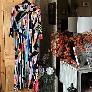 Pure Esssnce Empire Waist Maxi Dress, size M, NWT button cuff, pockets, $65